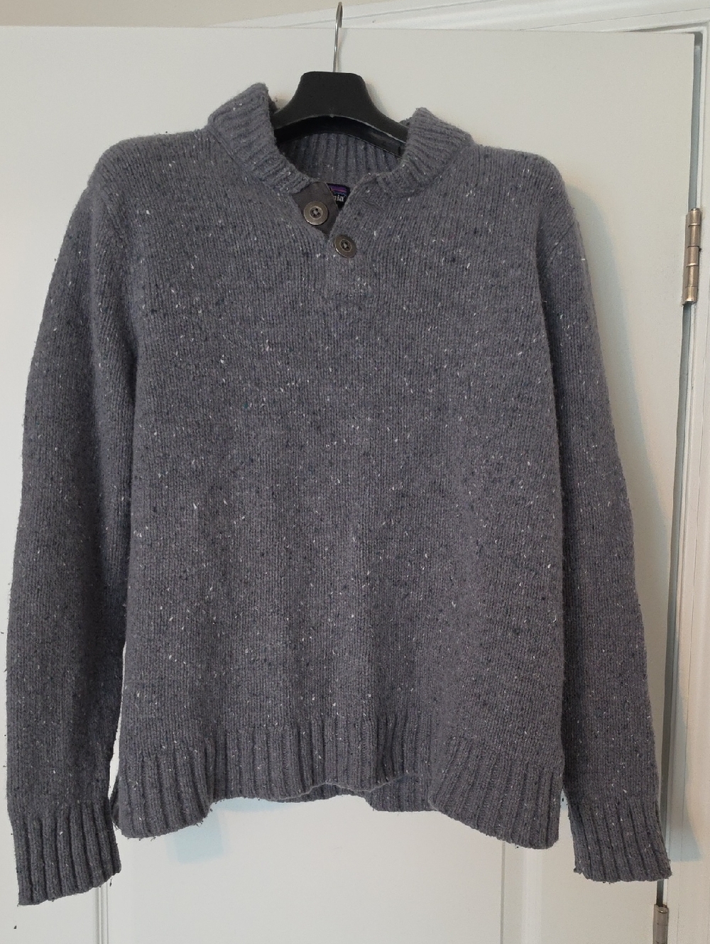 Patagonia Gray Flecked Two-Button Crewneck Sweater